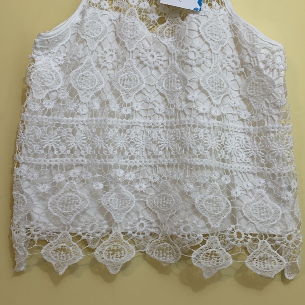 Rebellion | NWT White Floral Lace Crochet Racerback Tank Camisole Top L - Picture 6 of 17